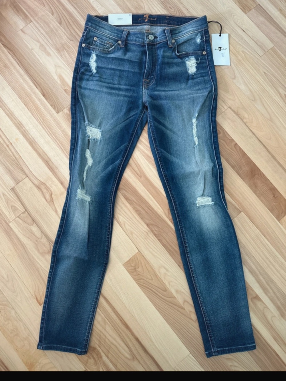 7 For All Mankind Dark Blue Distressed the ankle Skinny Jeans